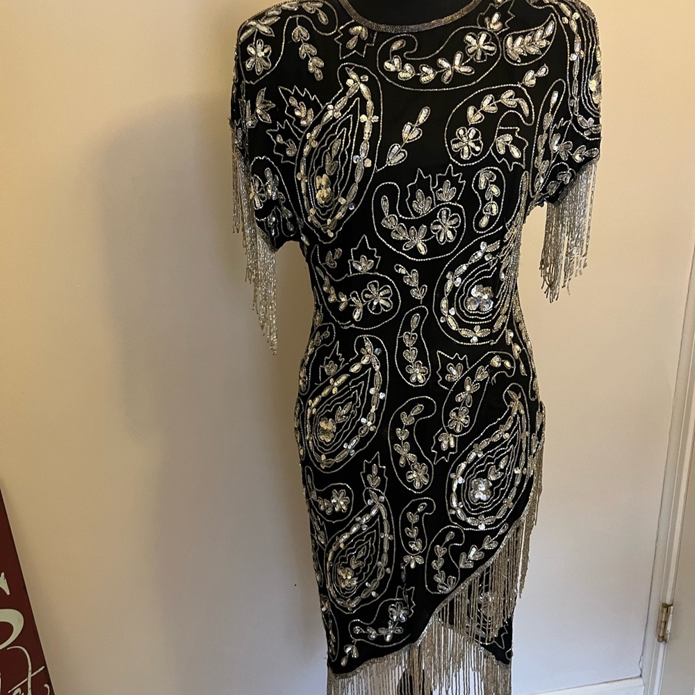 Elegant Black and Silver Embellished Dress